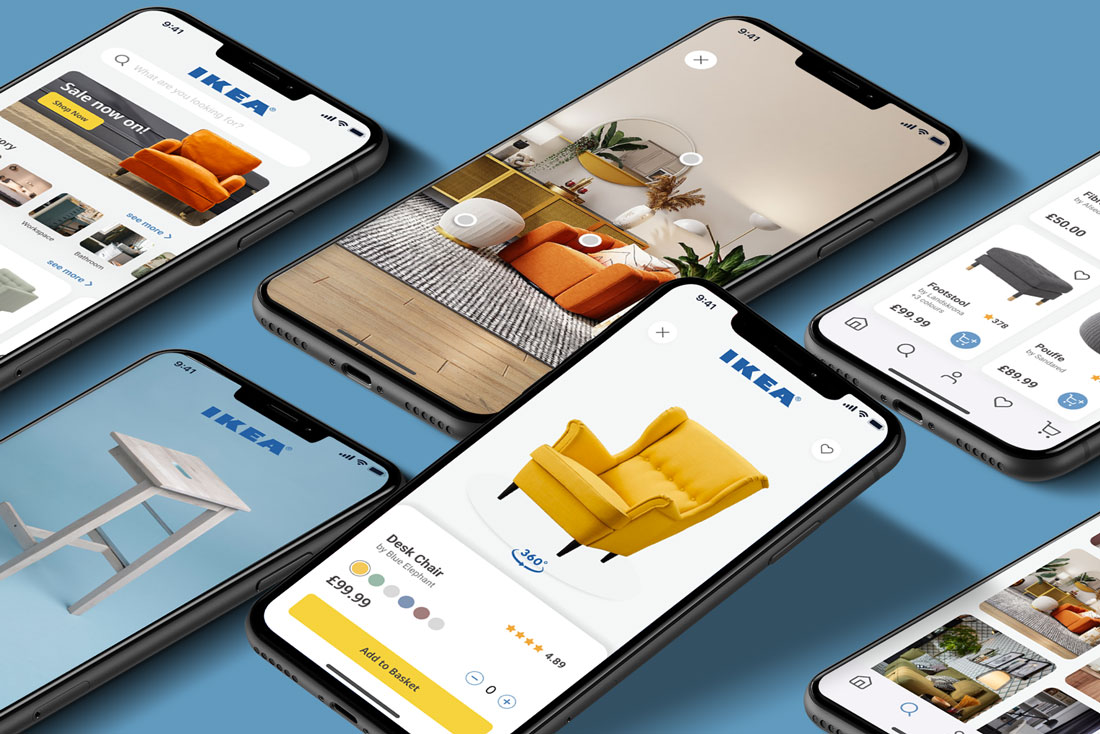 iPhone mockups displaying the UI design for IKEA