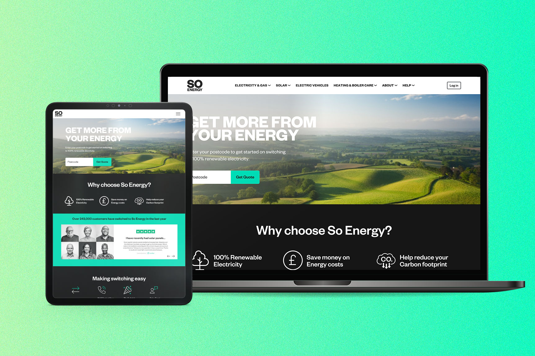 Macbook and tablet mockup of So Energy Get a Quote product